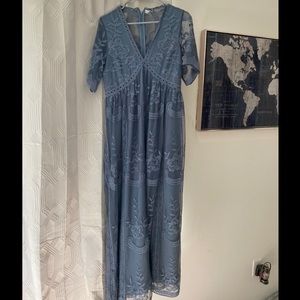 Pink blush blue lace dress